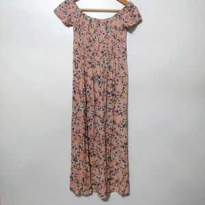 Light pink floral off-shoulder midi dress